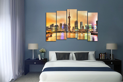 Модульная картина "Вечерний Шанхай"