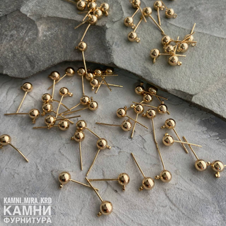 Пусеты шарики ЛЮКС, с силиконовыми заглушками, цена за пару