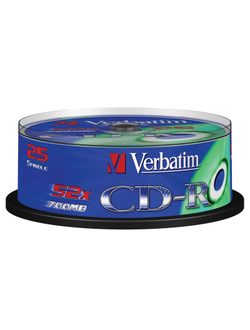 Носители информации CD-R, 52x, Verbatim Extra Protection, Cake/25, 43432