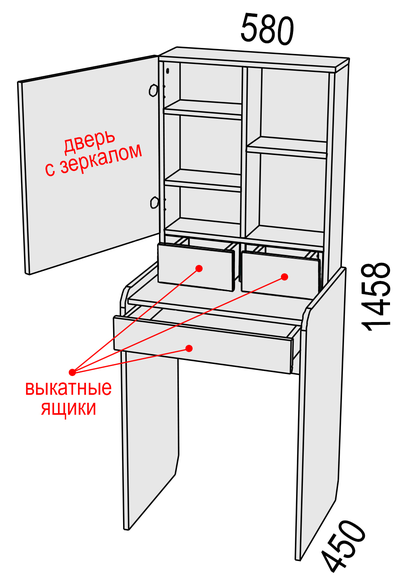 Схема внутреннего наполнения туалетного столика "Николь"