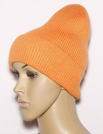 Шапка женская "Мелкая резинка одинарная" 965 оранжевая, салатная, чёрная, лимон, св.бежевая, красная, жёлтая, пудра