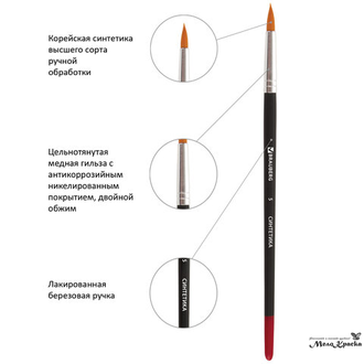 Кисти круглые BRAUBERG синтетика, набор 5 шт. (№ 1, 2, 3, 4, 5) 200218