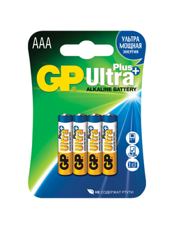 Батарейки GP Ultra Plus, AAA (LR03, 24А), алкалиновые, комплект 4 шт., в блистере, 24AUP-2CR4
