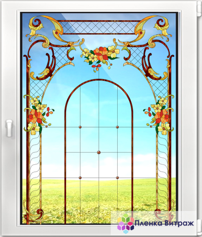 Витражная пленка, витражная пленка самоклеющаяся, пленочный витраж с классическим рисунком