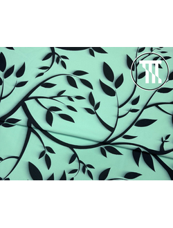 Спортивный трикотаж принт Черный ветки 3D, цв. Нежная мята