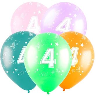 Воздушные шары с гелием "С днем рождения! цифра 4" 30см