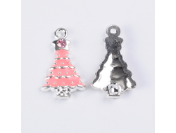 ПОДВЕСКА С ЭМАЛЬЮ В ТИБЕТСКОМ СТИЛЕ "ЁЛОЧКА" - 22*13мм - СЕРЕБРО+ЗЕЛЁНЫЙ