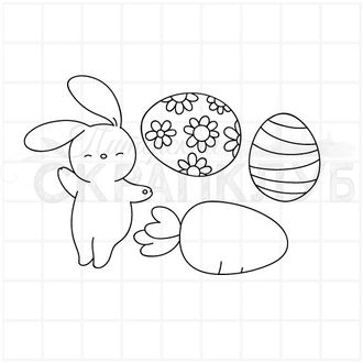 Штамп зайчик, морковка и пасхальные яйца