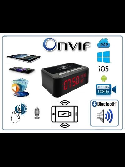 IP видеоняня WiFi (информатор времени + температуры в помещении, охранная видеокамера, беспроводная зарядка, стерео колонка Bluetooth) с DVR, Full HD 2 Mp (HDSmartIPC)