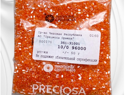 Бисер чешский preciosa рубка 10/0, оранжевая прозрачная (96000), 50 грамм