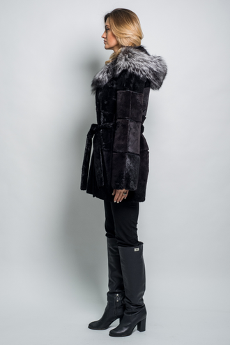 Шуба женская  куртка парка Лилия натуральный мех морской котик, с капюшоном. зимняя, черная арт. ц-015
