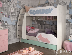 Кровать двухъярусная СОФТ ДН-84 / Дуб Крафт белый / Фисташка софт