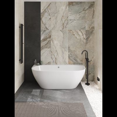 Ванна из искусственного камня STWORKI Левангер 170x85 см, пристенная, белая
