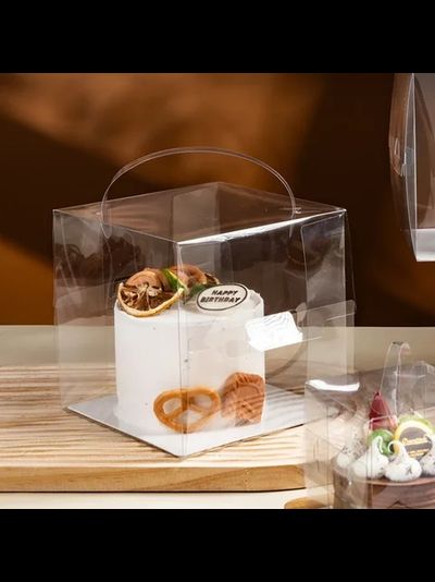 Коробка-куб для бенто торта прозр. с подл., 13*13*13см