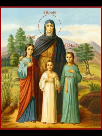 Вера, Надежда, Любовь и матерь их София. Рукописная икона.