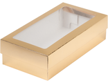 Коробка для пирожных с прям. окном (золото) , 210*100*55мм