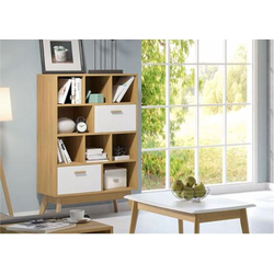 Калгари гостиная Стеллаж 802х400х1350 Дуб натуральный светлый / Белый матовый