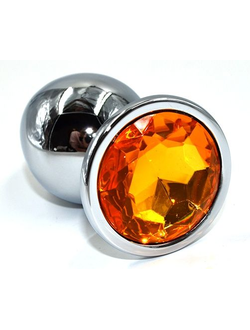 Серебристая анальная пробка из нержавеющей стали с желтым кристаллом S