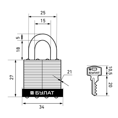 Замок навесной БУЛАТ ВС 0130 стальной 5кл. d=5мм  [98174]