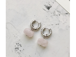 Серьги колечки с Розовым кварцем