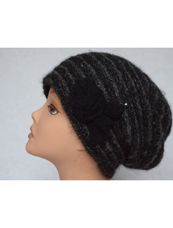 Женский вязаный берет с кристаллами Сваровски и пайетками Vizio Италия 6507 синий фото