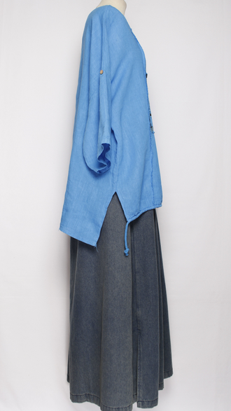 БЛУЗА ЛЁН КИМОНО "ГОРОД"голубая, морская волна, хаки до р.56