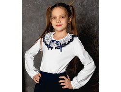 Блузка для девочки с кружевом длин./рук. 122-158 (синий/белый)