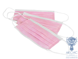 Маска медицинская 3-х слойная одноразовая в пакете, розовая, 50 шт