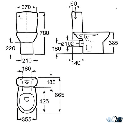Унитаз ROCA VICTORIA 342399000 напольный с горизонтальным выпуском в комплекте с бачком 34139Z000 и механизмом смыва