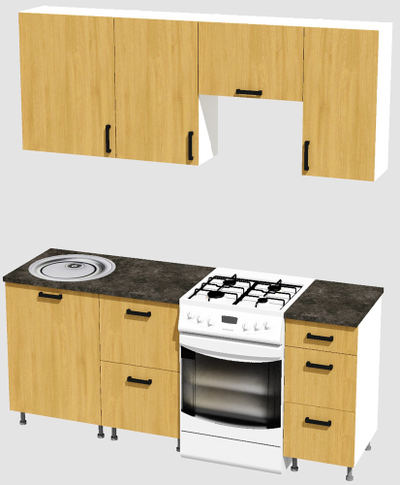 Кухня эконом 1,5 метра (600х500х400) Цвет: Дуб Сонома/Дуб Сонома