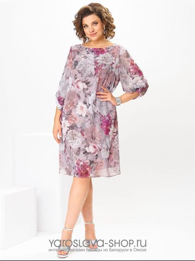 Модель : 1-2792.Женское платье прямого силуэта в нежно-розовом цвете с цветочным принтом