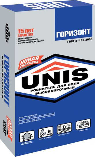 Купить Ровнитель Юнис Горизонт состав для пола от 10-50мм, 25 кг в Ангарске, Иркутске, Усолье