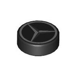 Tile, Round 1 x 1 with Dark Silver and Silver Mercedes-AMG Logo Pattern, Black (98138pb429 6472287)