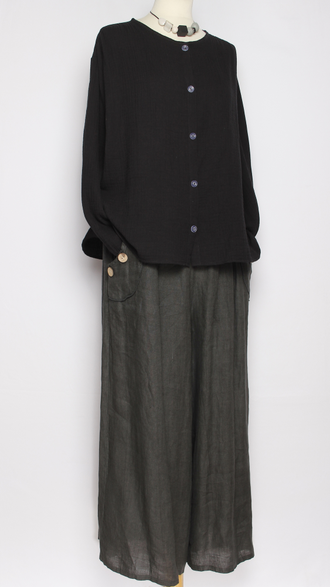 Рубашка Бохо "Муслин без ворота" бежевая, чёрная р.50-60