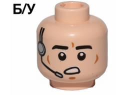 ! Б/У - Minifigure, Head Male Black Eyebrows, Cheek Lines, Open Mouth, Headset Pattern SW Imperial Gunner - Hollow Stud, Light Nougat (3626cpb1033 / 6056680) - Б/У