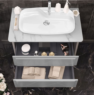 Тумба с раковиной Opadiris Луиджи 90 серый матовый, со столешницей и накладной раковиной "NOVA"