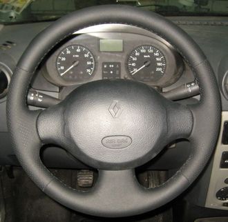 Кожаная накладка на руль Renault Logan I (LS) (2004-2009), Renault Clio II (B/C/B0/1) (1998-2001), Dacia Logan I (SD) (2004-2012), черная