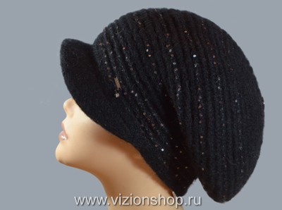 Женский вязаный берет с козырьком Италия Vizio 6456 черный