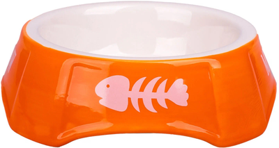 Миска Mr.Kranch керамическая для кошек оранжевая c рыбками 140 мл