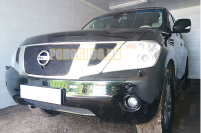 Защита радиатора Nissan Patrol 2010-2013 (3 части) black верх PREMIUM