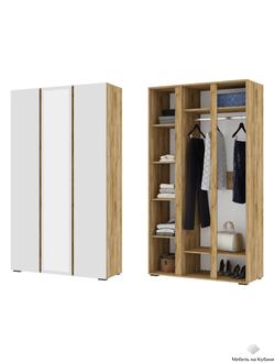 Хелен ШК 02 шкаф 3х створчатый с зеркалом Дуб Крафт золотой/Белый шагрень