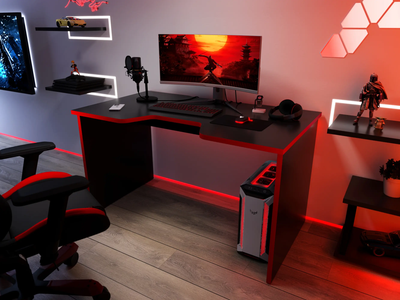 Стол геймерский С-240 черный шагрень/красный