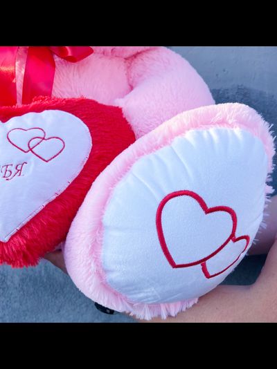 Большой плюшевый медведь 135 см розовый Ник