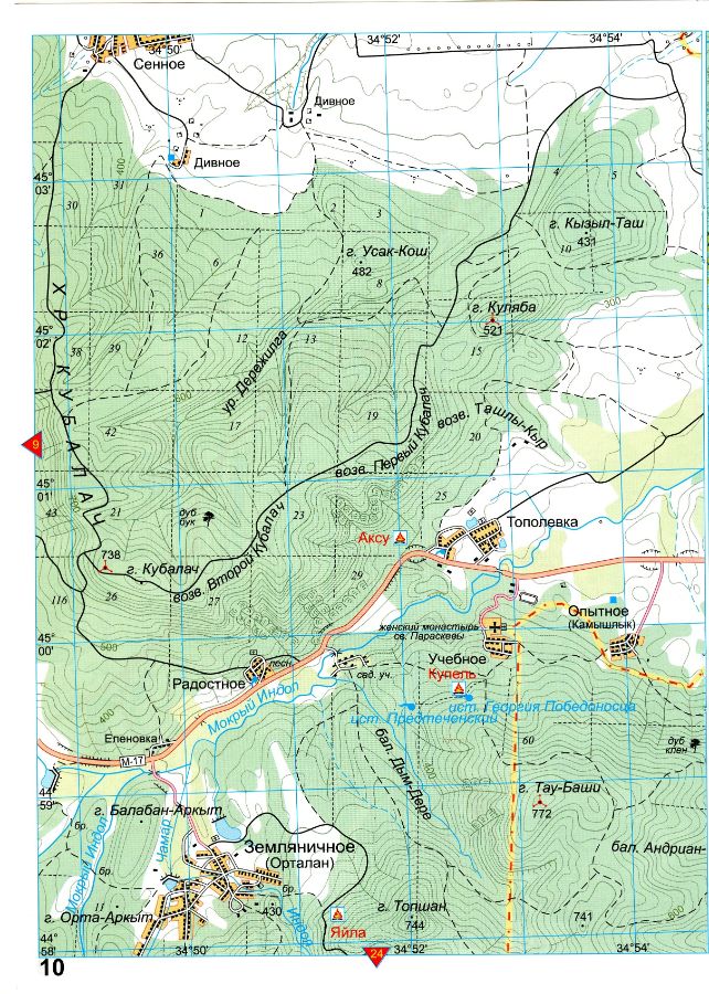 Топографическая карта Крыма туристическая подробная