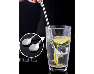 Stainless steel straw spoon   მეტალის  კოვზი - საწრუპი 6 ც