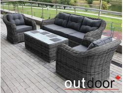 Комплект мебели из ротанга OUTDOOR Касабланка (3-местный диван, 2 кресла, стол), ш/п, графит