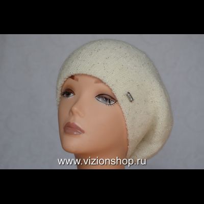 Вязаный берет с бисером для женщин Италия Vizio 6459 зимний белый