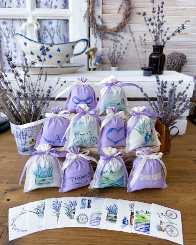 Набор ароматических лавандовых саше «Прованс» 10шт + мини открытки 10шт.