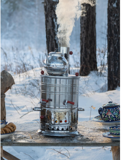 Самовар разборный 3,5л жаровой на дровах, турецкий с 2 кранами