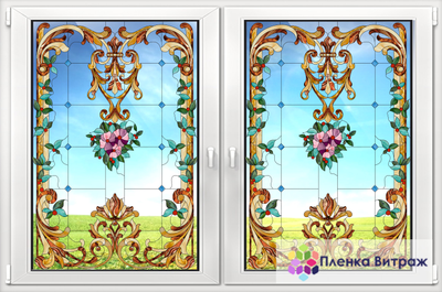 Витражная пленка, витражная пленка самоклеющаяся, пленочный витраж с классическим рисунком